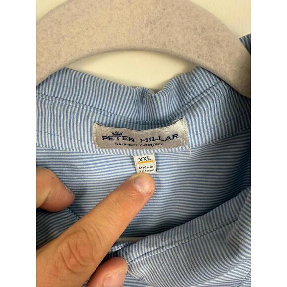 Peter Millar Summer Comfort Golf Polo Shirt Blue White Stripe XXL - Picture 3 of 7